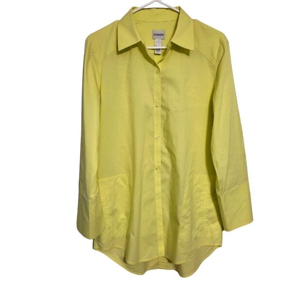 Chico's Lemon Yellow Button Up Blouse With Pockets, Chico's Size 1 (M, 8) - Picture 1 of 6